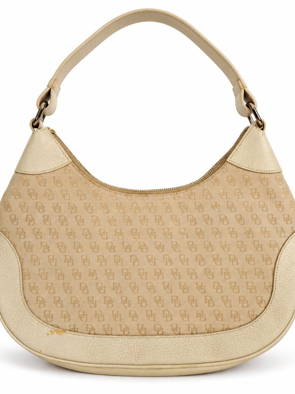 Dooney & Bourke Beige Monogram Zip Top Shoulder Bag Cream Leather Trim